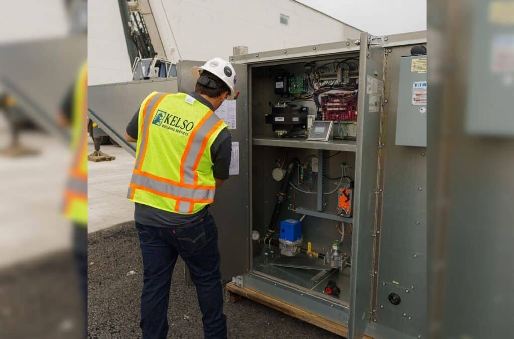 Kelso Building Services team performing break/fix repairs with precision troubleshooting to minimize downtime and system disruption.